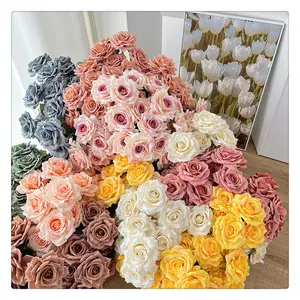 S02550 Hochzeits blumen dekorationen künstlicher Blumenstrauß künstliche Rose wie natürliche 7 Köpfe Seiden rosen blume für Hintergrund