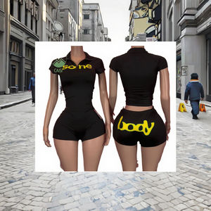 Conjunto Deportivo Casual de 2 Piezas para Mujer – Top de Manga Corta con Media Cremallera y Pantalones Cortos, Diseño Liso, Corte Ajustado, Largo hasta la Rodilla, Verano - Product Image 3