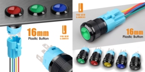 LANBOO <span class=keywords><strong>16SA</strong></span> Interrupteur à bouton en plastique avec trou de montage de 16mm Configuration 1NO1NC Bouton entièrement éclairé et tension de LED 9-24V - Product Image 2