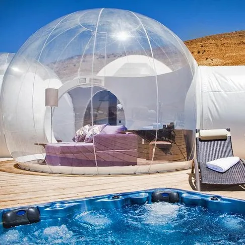 5 Meter Clear Top Opblaasbare Bubble Hotel Met 3.5 Meter Wasruimte En Stalen Frame Tunnel Voor Resort En Glamping