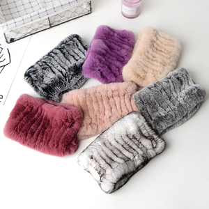 Écharpe et bandeau en vraie fourrure de lapin pour l'hiver, longueur courte, design tricoté élastique pour femmes - Product Image 6