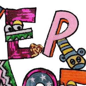 Parches de Lentejuelas con Letras de Dibujos Animados, Coloridos, de Gran Tamaño, con Pegamento, Logotipo Personalizado, Apliques Brillantes Termoadhesivos para Ropa - Product Image 3