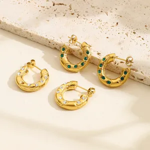Luxury Crystal Hoop Earring Jewelry Set Women Waterproof Titanium 316L Stainless Steel 18k PVD Gold Plated C Shape Hoop Earrings