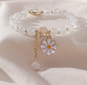 Summer Style Cracked Glass Beaded Daisy Pendant <strong>Bracelet</strong> Elastic Hand <strong>String</strong> for Women N96151 - Product Image 1