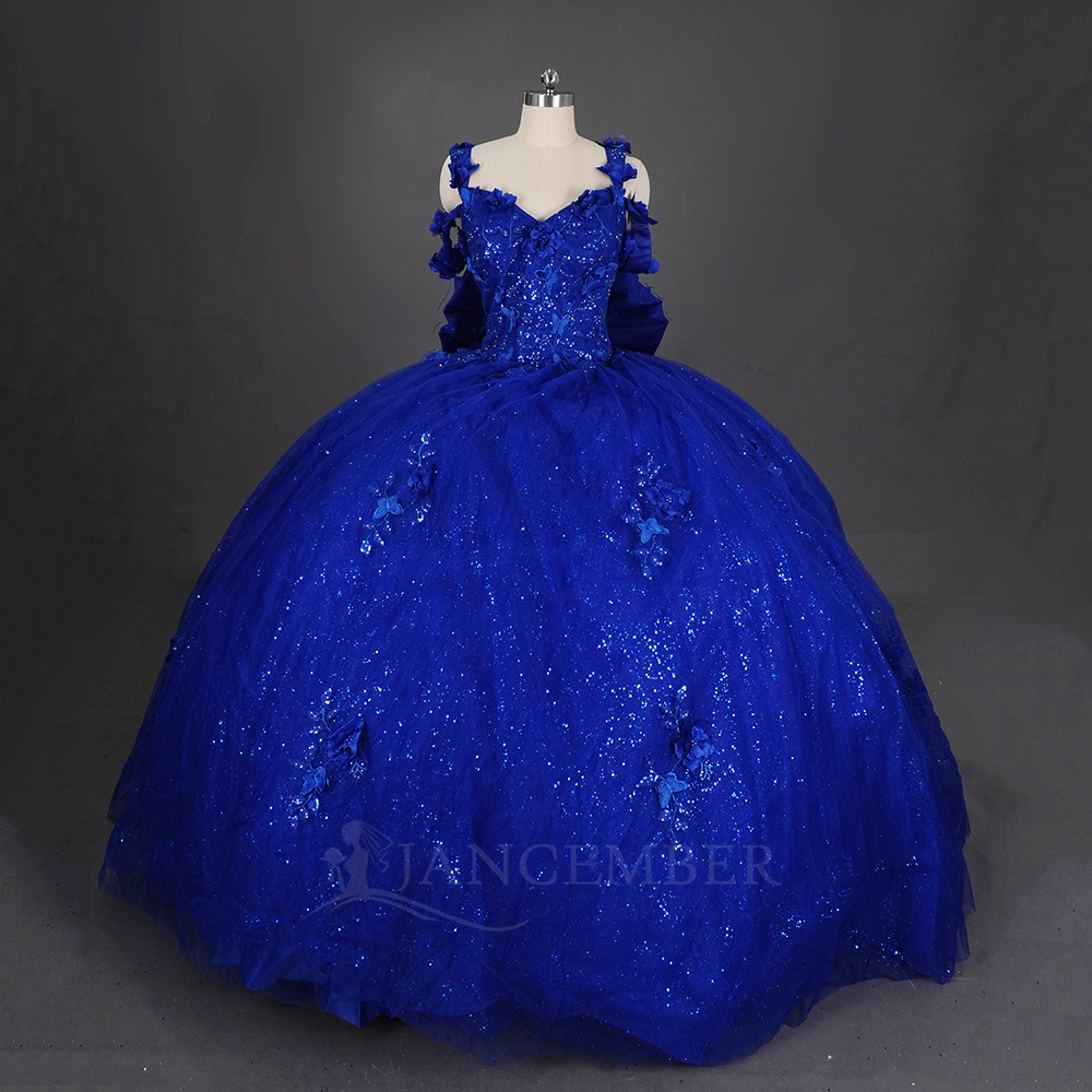 slim fit dress slacks Luxury Royal Blue Sparkly Rhinestone Sequin Prom Dress main image 0