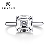 Bague de fiançailles classique solitaire en argent sterling 925 avec zircon cubique CZ de 9*9 mm, coupe Asscher, pour femmes