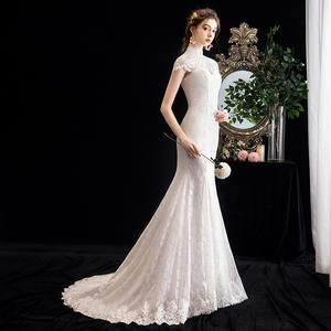 שרוול לטאטא רכבת תחרה Applique שרוכים בת ים חתונת שמלת כלה שמלת כלה שמלה מזדמן שמלות נשים קיץ כדור שמלת - Product Image 5