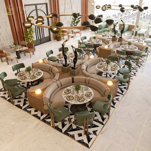 Ensemble <span class=keywords><strong>de</strong></span> tables <span class=keywords><strong>et</strong></span> <span class=keywords><strong>de</strong></span> chaises <span class=keywords><strong>de</strong></span> <span class=keywords><strong>restaurant</strong></span> commercial sur mesure, <span class=keywords><strong>table</strong></span> basse en bois <span class=keywords><strong>et</strong></span> cuir, adaptée aux hôtels, cafés, sièges en tissu - Product Image 1