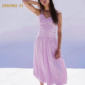 Fabricants de vêtements personnalisé Oem vente en gros <span class=keywords><strong>été</strong></span> femmes sans manches Sexy mince bandoulière serré <span class=keywords><strong>longue</strong></span> plissée tenue décontractée - Product Image 3