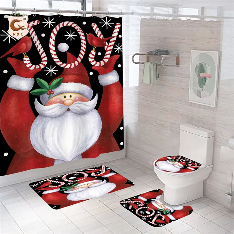 Manufacturer Custom Christmas Bathroom 4 Pcs Shower Curtain Set Shower Curtain Sets With Rugs