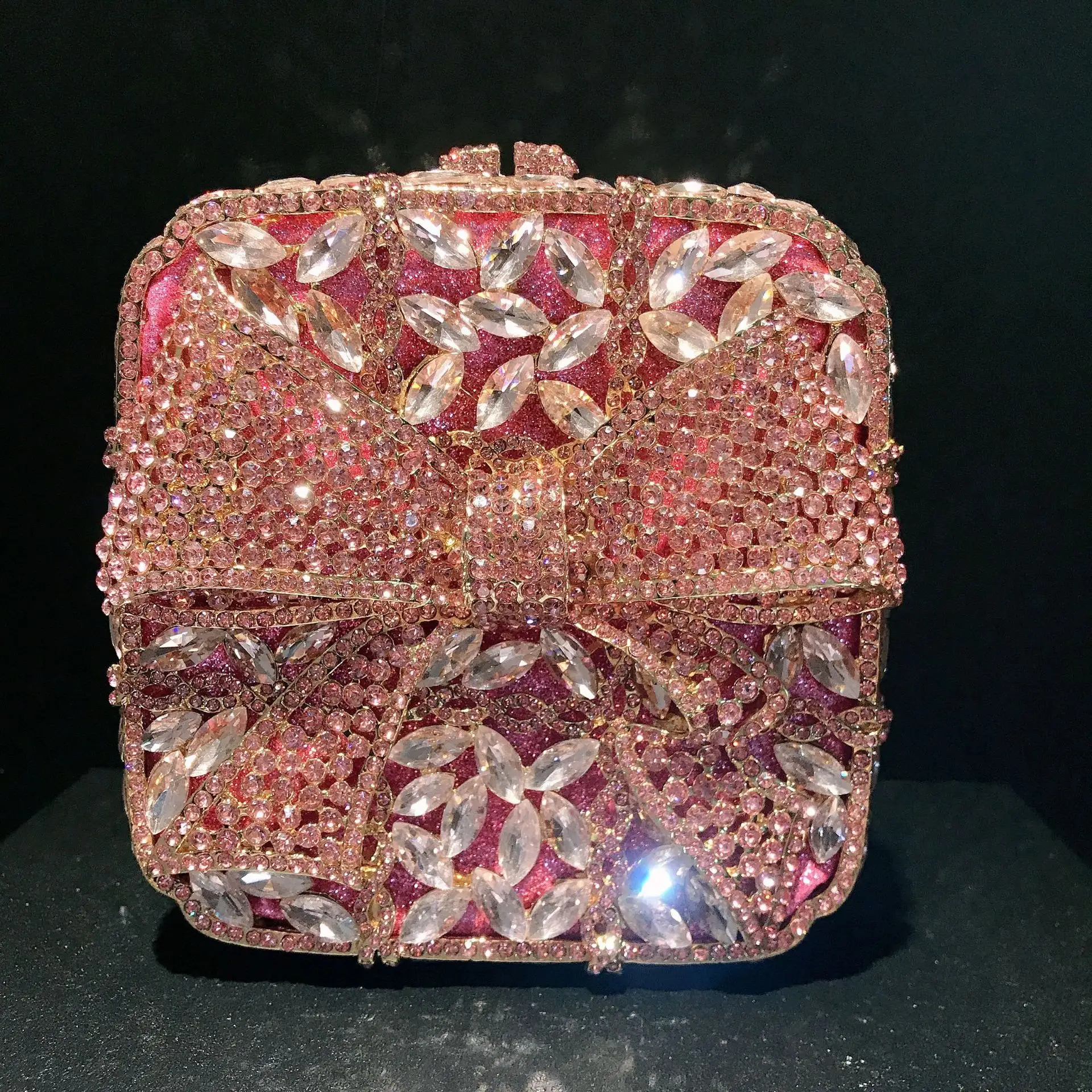 Amiqi MRY12 Ladies Evening Full Diamond Handbag Customizable Wedding Bow Evening Bag OEM Sample