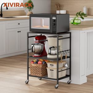 Chariot de cuisine à 3 niveaux Support de rangement pour micro-ondes avec étagères réglables Étagères en métal pour la maison et le bureau - Product Image 2