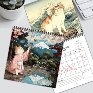 ปฏิทินติดผนังแบบสันห่วงปี 2027 กระดาษอาร์ต 300 แกรม พิมพ์ภาพตามสั่ง ลายแมว ปฏิทิน 12 เดือน สำหรับวางแผนรายปี เหมาะสำหรับเป็นของขวัญส่วนตัว - Product Image 1