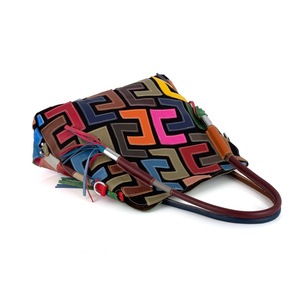 Ando <b>Bag</b> Genuine Cowhide Leather Bucket Handbag Women Colorful <b>Patchwork</b> Shoulder Tote <b>Bag</b> - Product Image 3