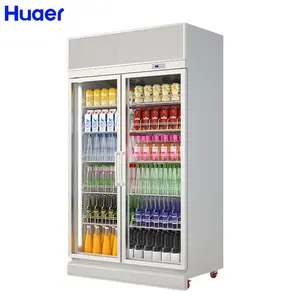 Supermarket Upright Double-Door Beverage Cooler Refrigeration Equipment with Glass Doors