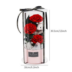 Caja de Regalo con Rosas Preservadas para el Día de San Valentín, Decoración para Bodas y Fiestas, Cajas Cilíndricas de Acrílico con Flores - Product Image 6