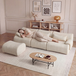 Canapé Chesterfield trois places en tissu de haute qualité, design moderne du milieu du siècle, avec chaise longue d'angle, éponge haute densité 32D - Product Image 2