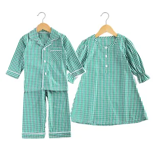 Оптовая продажа, Весенняя цветная тканая клетчатая детская одежда из 100% хлопка, яркая подходящая пижама и ночная рубашка