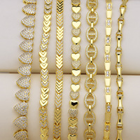 HS130 Bracelet en laiton plaqué or 18 carats micro-pavé de zircone cubique, haut de gamme, vente chaude |   Bracelet de luxe en forme de cœur pour femmes