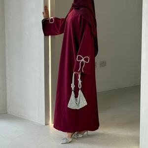 Abaya musulmane en tissu Nida de qualité supérieure avec manches perlées 2026 – Robe modeste fermée pour femme, style Dubaï - Product Image 4