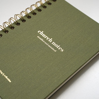 Carnet à spirales vert olive, carnet de notes d'église, carnet en cuir PU à couverture rigide avec marque-page en ruban