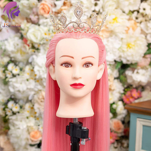 2020 Têtes de mannequin Cosmetolofy avec mannequin en cheveux synthétiques avec support, tête d'entraînement rose pour la pratique de la coiffure - Product Image 1