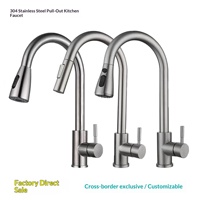 Robinet de cuisine moderne en acier inoxydable 304, monocommande, finition brossée, à poser sur plan, avec cartouche céramique, eau chaude et froide, extractible