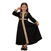 Robe longue brodée et imprimée à bordure dorée pour filles, style ethnique moyen-oriental, turc, égyptien