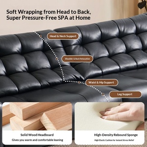 2026 Italian Minimalist Top Grain Leather Sofa Big <b>Black</b> Bull Retro <b>Black</b> King Sofa For Large Living Room - Product Image 2