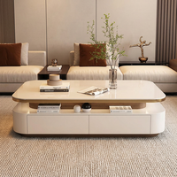 Table Basse et Meuble TV Minimaliste Moderne Luxe Léger 2026 avec Plateau en Quartz et Cadre en Bois, Aucun Assemblage Requis, Espace de Rangement