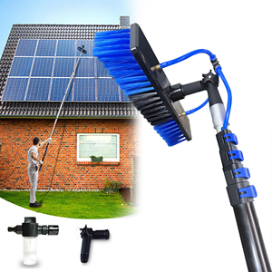 Kit de nettoyage de panneau solaire réglable brosse à poils équipement de poteau alimenté en eau pour le nettoyage de vitres de toit de fenêtre brosse en verre extérieure - Product Image 1