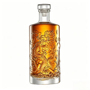 Nuevo Diseño Personalizado, Botella de Vidrio Transparente de 500 ml con Patrón Floral de Dragón Chino Clásico, con Tapón de Corcho, para Bebidas Espirituosas, <span class=keywords><strong>Tequila</strong></span> - Product Image 2