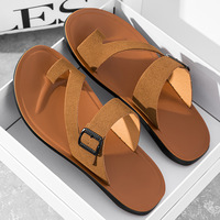 Sandales d'été pour hommes, grande taille 48, pour la plage, avec doublure en cuir, pantoufles en cuir