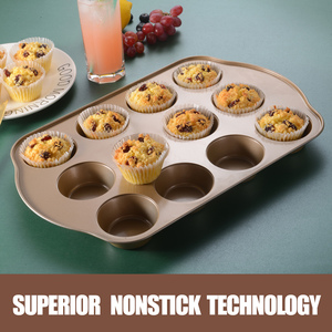 Set di Stampi Antiaderenti <span class=keywords><strong>per</strong></span> Muffin e Cupcake (2 Pezzi) 12 Tazze Regolari 24 Tazze Mini Muffin in Acciaio al Carbonio Dorato Resistente Facile da Sformare - Product Image 4