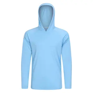 UV 보호 빠른 건조 사용자 정의 야외 태양 보호 의류 UV 남성 후드 러닝 티셔츠 낚시 셔츠