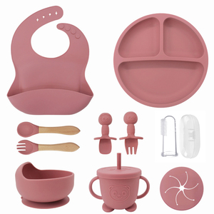 Juego de alimentación de silicona irrompible para niños, 11 piezas, vajilla sin BPA con cuchara para aliviar la dentición y plato azul - Product Image 4
