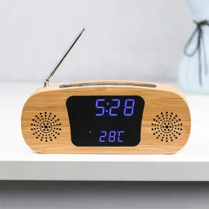 KH-WC015 Home Decor Retro LED Houten Frame Bureau Digitale Alarm Radio Klok