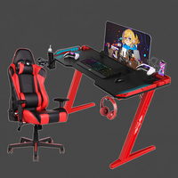 Table de jeu LED RGB moderne de 120 cm, grande table de bureau carrée extensible avec chaise confortable pour jeux sur PC