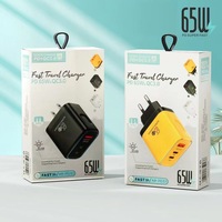 Chargeur rapide USB-C GaN 65W avec prise EU/US, adaptateur secteur USB-C PD 65W, adaptateur pour téléphone portable USB-C, charge rapide 3.0, chargeur mural