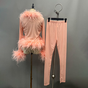 Conjunto de Dos Piezas, Chaqueta de Plumas de Avestruz Transparente y Sexy, Pantalones Cortos de Malla Esponjosa para Fiesta de Verano, Cárdigan de Plumas para Mujer - Product Image 2