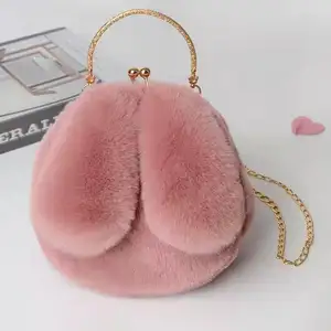 New Fashion Winter Warm soft Fur Plush Bunny Ear Shape Hand Bag Shoulder Fluffy Fur Purse Bags