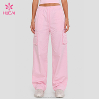 Pantalones Casuales HUCAI con Logotipo Personalizado, Ligeros, de Secado Rápido, con Múltiples Bolsillos, de Cintura Alta, Pierna Ancha, Estilo Cargo, para Mujer