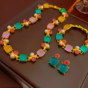 Set di diamanti colorati collana di perle quadrate in resina vvs moissanite da donna set di gioielli da sposa xoxo set di gioielli
