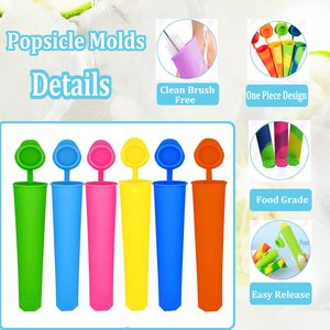 Molde de silicona para paletas de hielo Wpunwen, moldes para paletas con tapas, 6 uds., moldes para paletas de silicona, tubos de paletas reutilizables con cepillo limpio - Product Image 4
