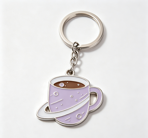 Purple Coffee Cup Planet Metal Key Chain Enamel <b>Keyring</b> Pendant Bag <b>Charm</b> Gift - Product Image 4