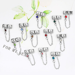 Double-hook Birthstone Modular Bracelet <b>Titanium</b> Steel <b>Chain</b> Unisex Gift Jewelry - Product Image 2