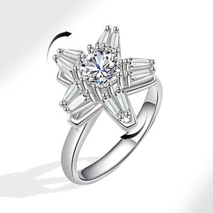 Rotating Five Pointed Star <b>Adjustable</b> <b>Rings</b> Claw Setting Geometric Cubic Zirconia Copper White Gold Plated Anti Stress Jewelry - Product Image 1
