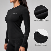 Haut de yoga thermique doublé polaire extensible pour femme 2026 – Manches longues, coupe ajustée, couche de base pour la gym, chaud pour l'hiver, avec logo frontal – Vêtement de sport
