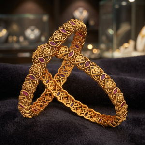 Antique Fashion Flower <b>Ruby</b> Zinc Alloy Gold Bangle 182319 Collection for Women's Wedding - Product Image 3