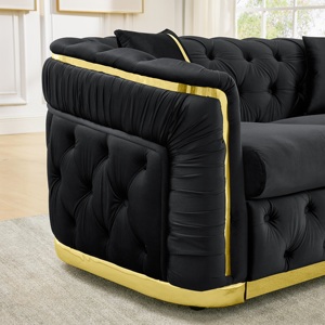 Mid for Modern Chesterfield <b>Sofa</b> Set Luxury Velvet Tufted Stainless Steel <b>Frame</b> 2 Pillows for Hotel & Villa Living Room - Product Image 2